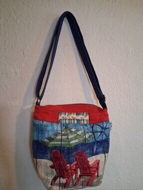 Paul Brent Zippered Artsy Colorful Coastal Canvas Beach Scene Crossbody Bag